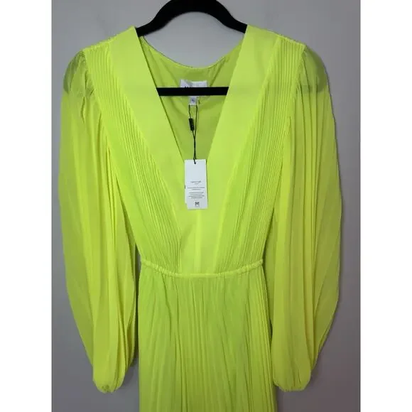 Milly Nadie Pleated Maxi Dress Citron Sz 4 NWT $595